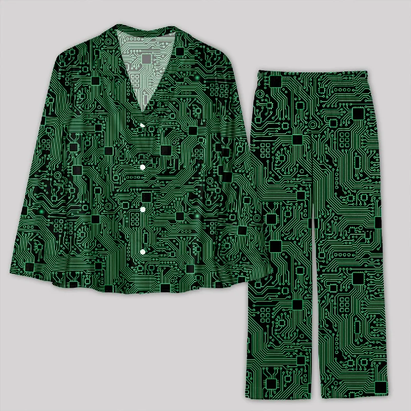 Computer Circuit Board Green Pajamas Set