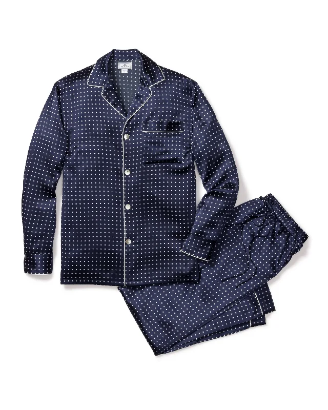 Men's Silk Pajama Set in Navy Polka Dot