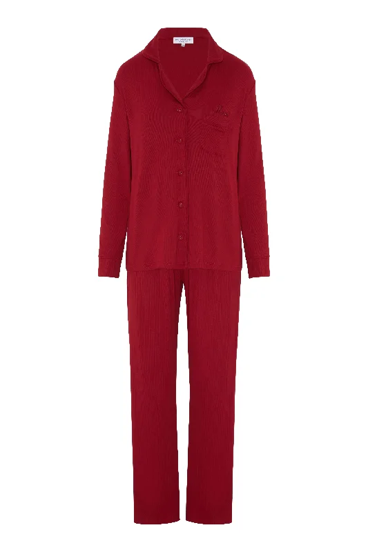 Personalised Christmas Men's Ribbed Long Sleeve Pyjama Set - Burgundy