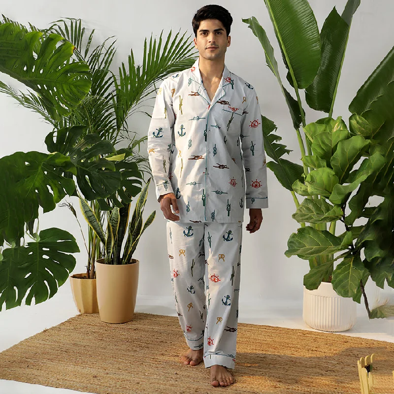 Sea Calling Cotton Notched Pyjama Set