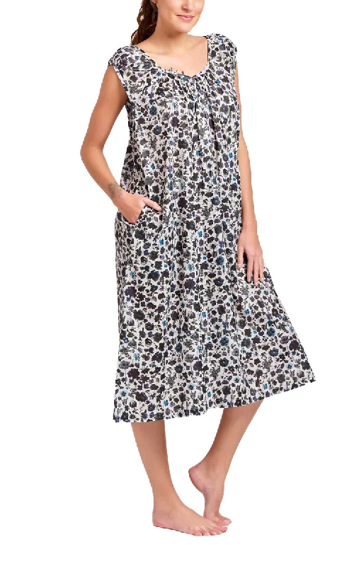 Arabella 100% Cotton Nightgown Sleeveless in Black Multicolour Floral MD-747K