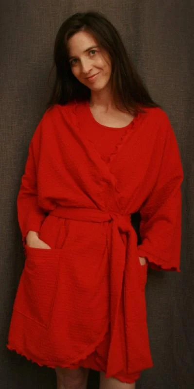 Cherry Red Short Wrap Robe Dot Collection