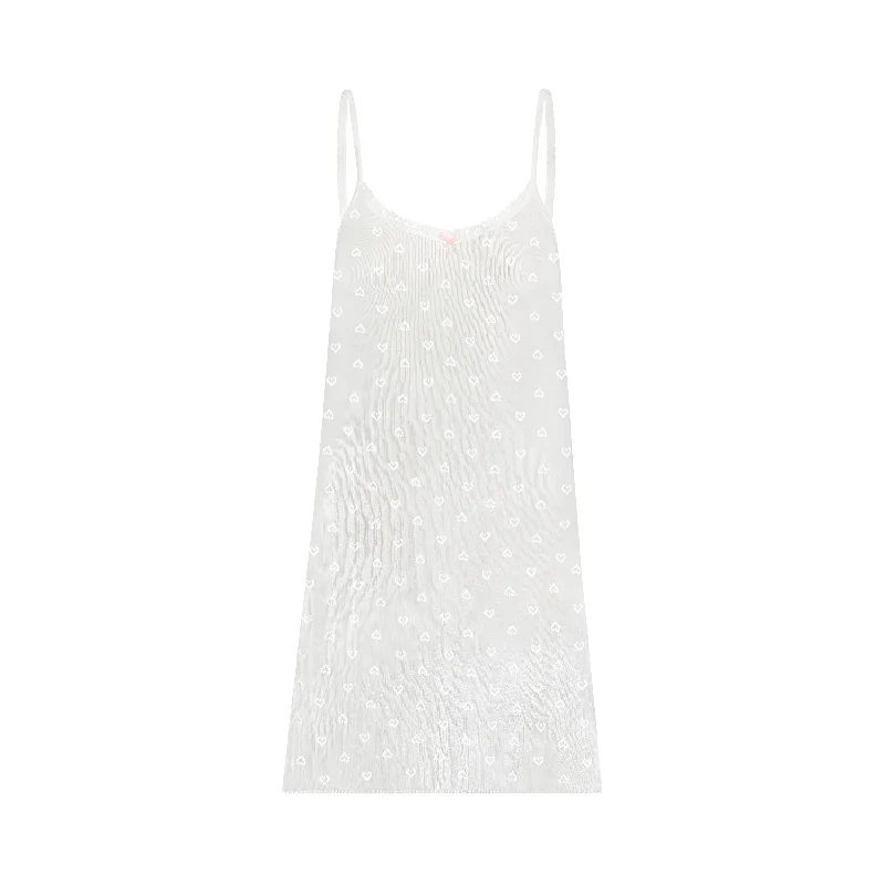 Polkadot A LINE SHORT GOWN Pearl White Vintage Hearts Pointelle