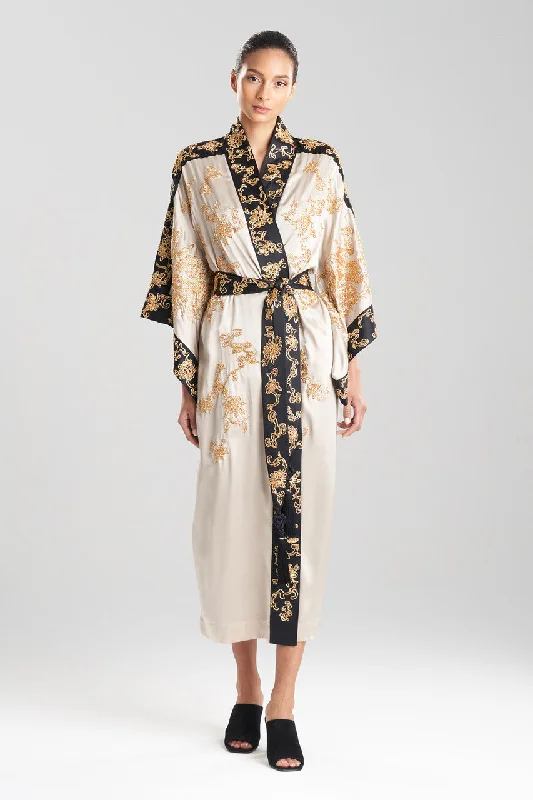 Couture Dragon Embroidered Drop Sleeve Silk Robe