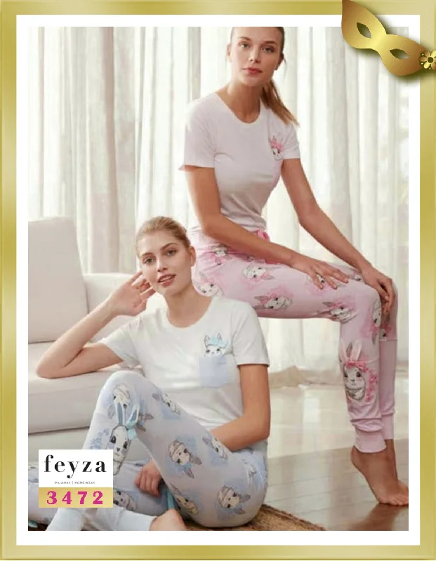 Short Sleeves Long Printed Pajamas 3472