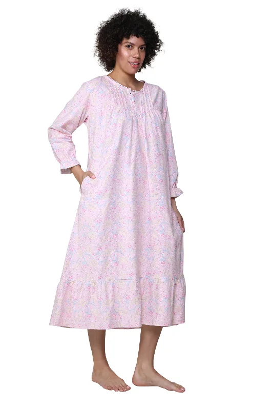 Lace Trimmed Cotton Flannel Wispy Floral Night Gown