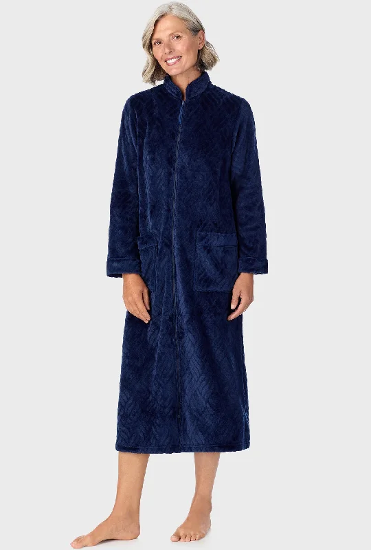 Navy Chenille Zip Front Robe