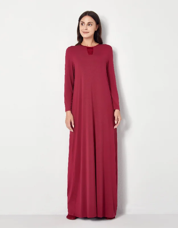 Pull On Nightgown with Tonal Satin Trim Cranberry