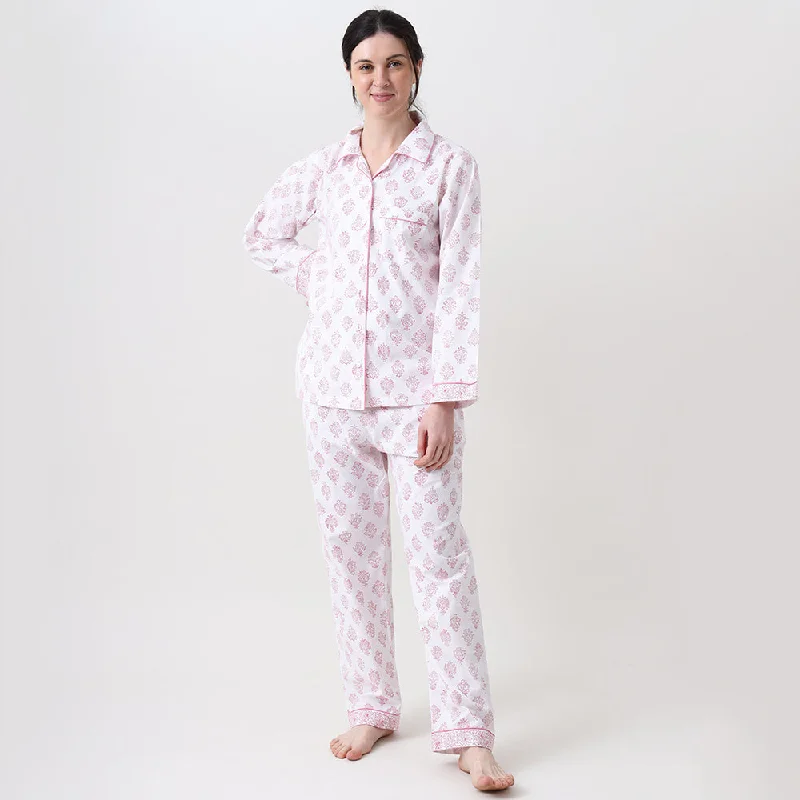 Women Madison Blockprint Pajama Set (Pink)