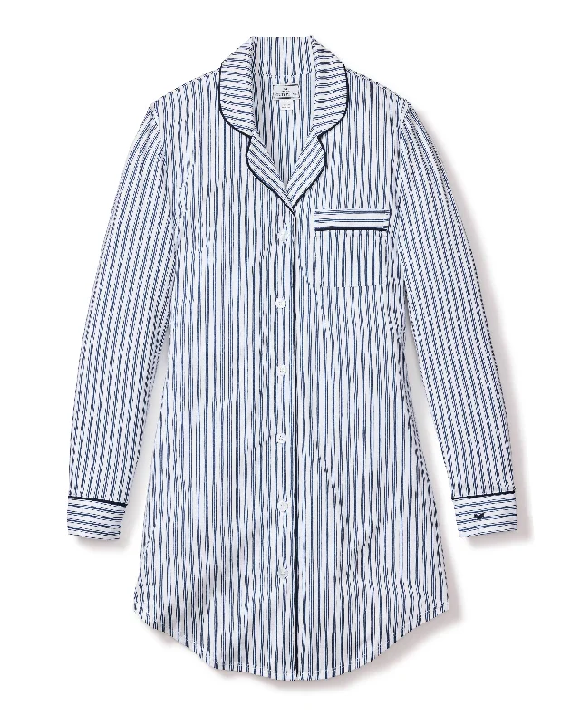 Women's Pima Nightshirt in Navy French Ticking