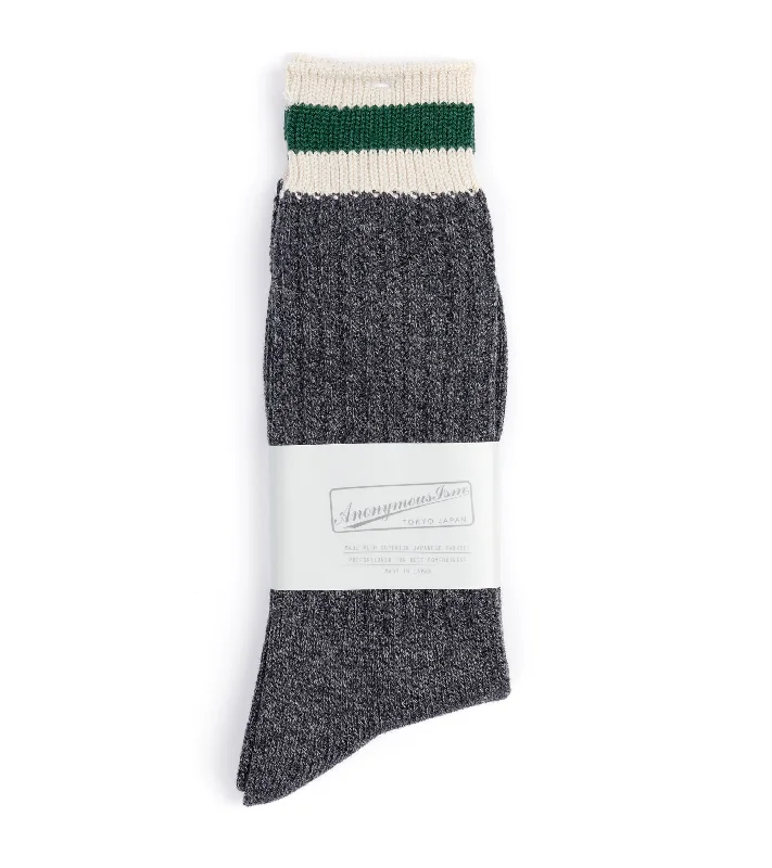 Anonymous Ism Tuck Cuff Striped Crew Socks: Charcoal