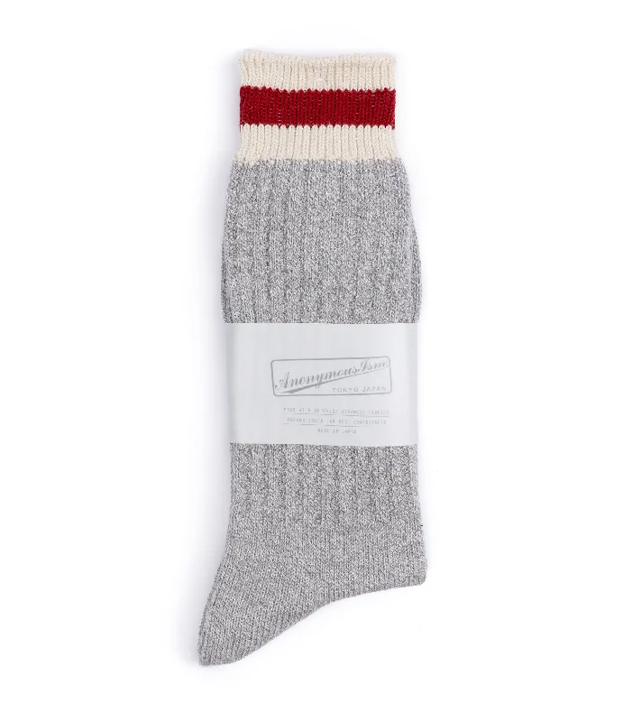 Anonymous Ism Tuck Cuff Striped Crew Socks: Light Grey