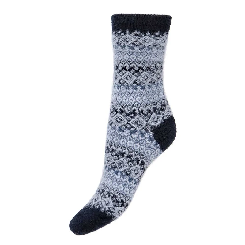 Dark blue and white soft wool blend Fairisle patterned socks