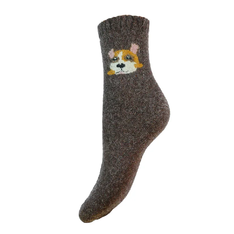 Brown Dog face wool blend socks