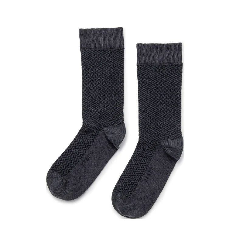 Herringbone- Textured Organic Cotton Crew Socks - Charcoal