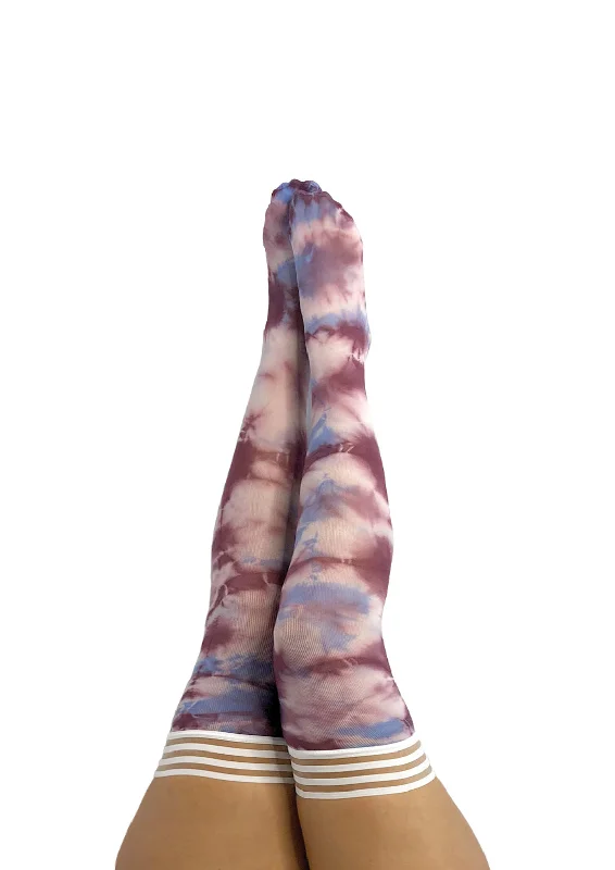 Madisen: Blue and Purple Tie Dye Thigh Highs. Petite to Plus Size