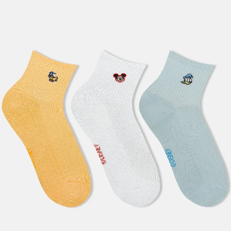 Mickey and Friends Embroidered High Ankle Socks for Women