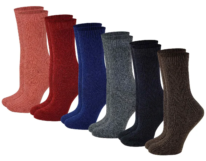 Crew Boot Socks | Wool Blend Cable Knit Assorted | Womens (6 pairs)